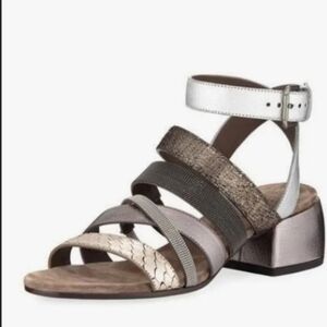 Brunello Cucinelli Monili Silver Strap Sandals, US 9.5B, 39.5 IT